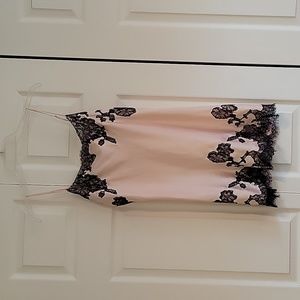 Blush Pink Satin Nightgown/Slip with Black Lace